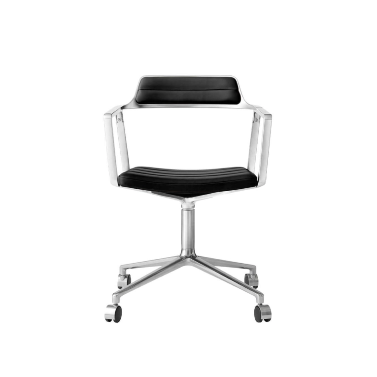 SWIVEL CHAIR 452 à roulettes Cuir noir / Aluminium poli VIPP