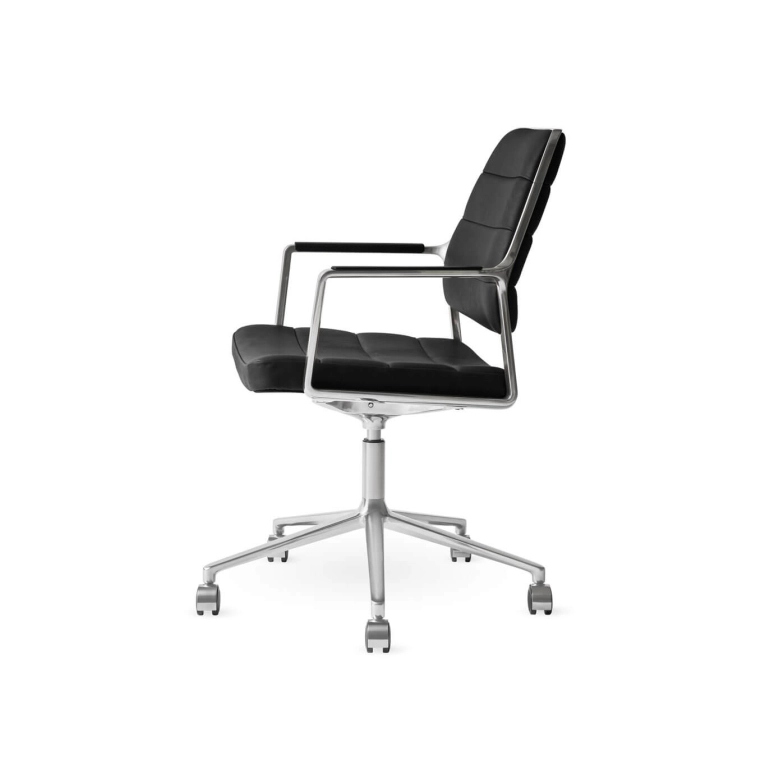 SWIVEL CHAIR 455+ à roulettes cuir Noir / Aluminium poli VIPP