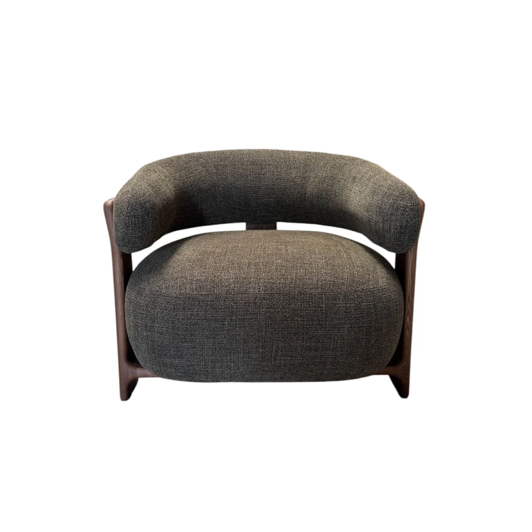 Fauteuil GRANITE 3 pieds Tissu Chenille vert / Frêne finition Noyer KAVE HOME