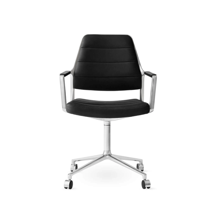 SWIVEL CHAIR 455 à roulettes cuir Noir / Aluminium poli VIPP