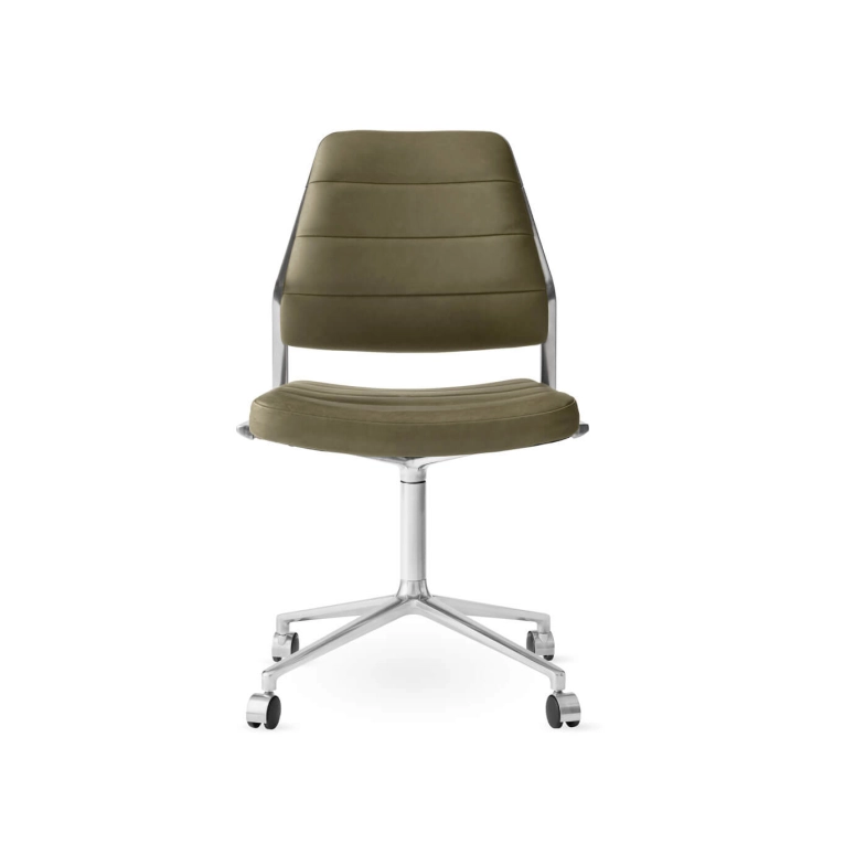 SWIVEL CHAIR 454 à roulettes cuir Bosco / Aluminium poli VIPP