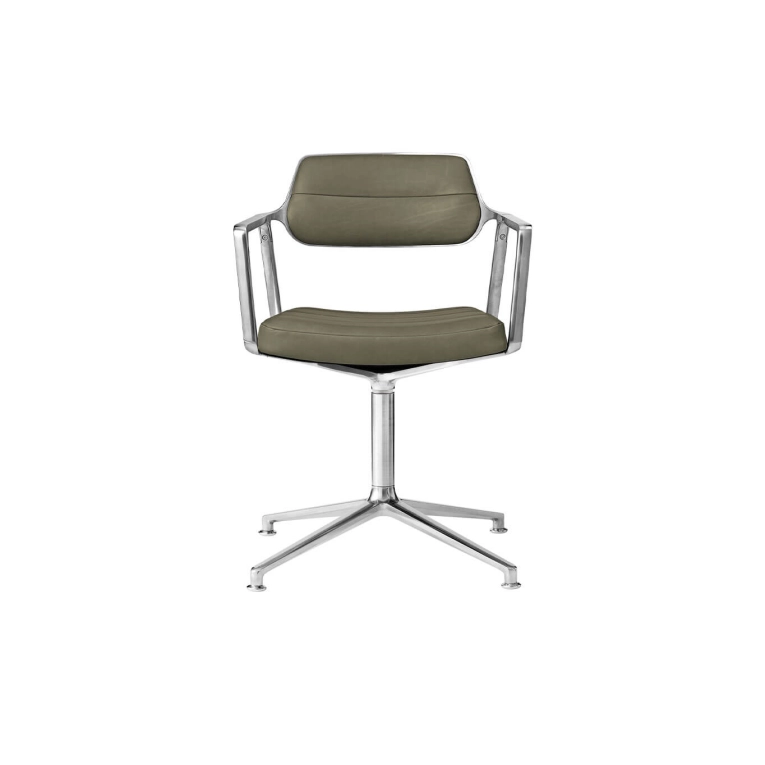 SWIVEL CHAIR 453 à patins Cuir vert Bosco / Aluminium poli VIPP