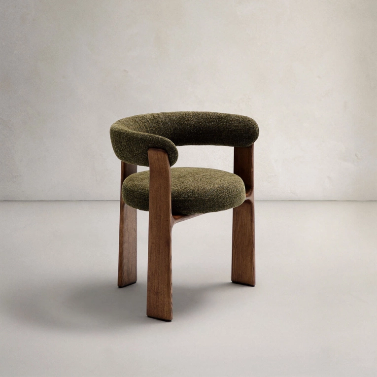 GRANITE 3 pieds Tissu Chenille vert / Frêne finition Noyer KAVE HOME