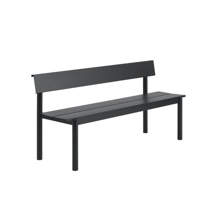 Outdoor Bench LINEAR STEEL with backrest W 170 Black MUUTO