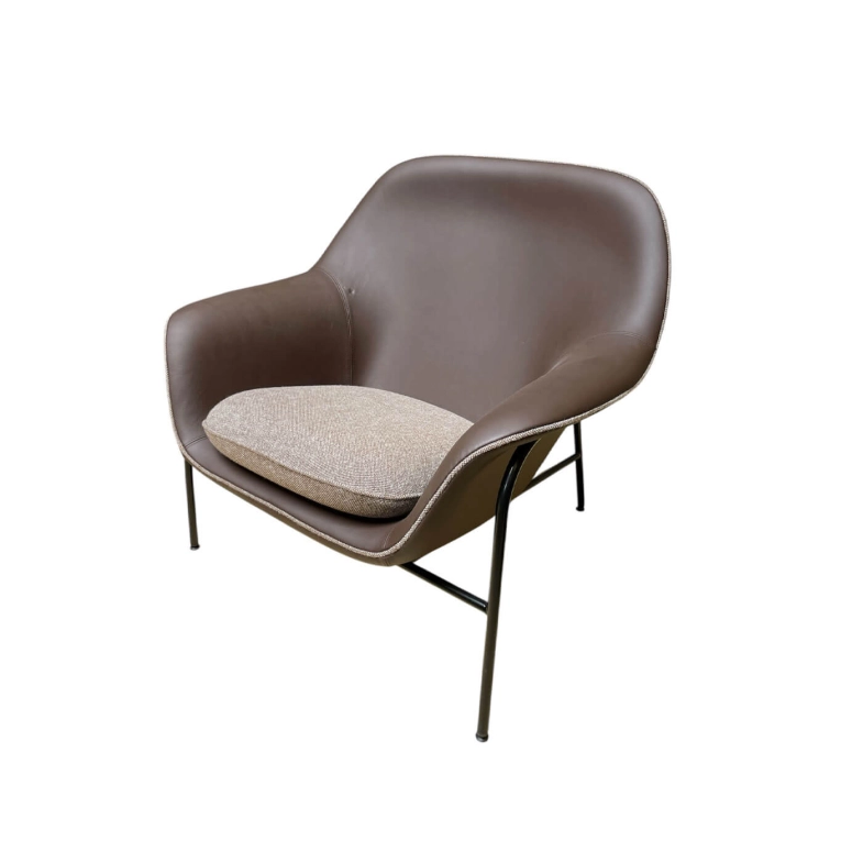 Easy chair DRAPE Brown Leather / Hallingdal 130 Grey Fabric NORMANN COPENHAGEN