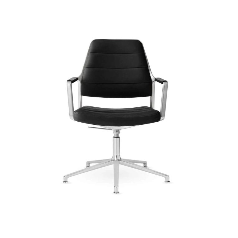 SWIVEL CHAIR 455+ à patins cuir Noir / Aluminium poli VIPP