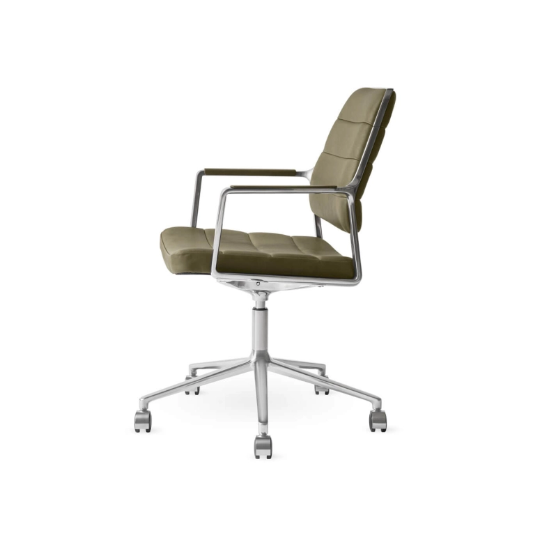 SWIVEL CHAIR 455+ à roulettes cuir Bosco / Aluminium poli VIPP