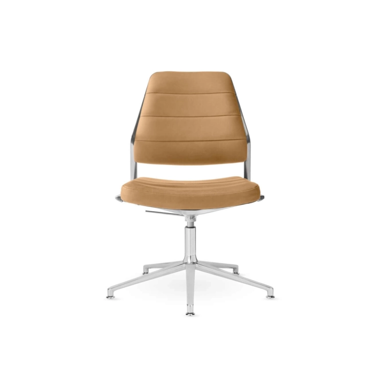 SWIVEL CHAIR 454+ à patins cuir Camel / Aluminium poli VIPP