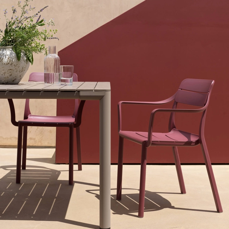Outdoor Chair and Small Lounge Chair CASSIA with armrests Burgundy NARDI