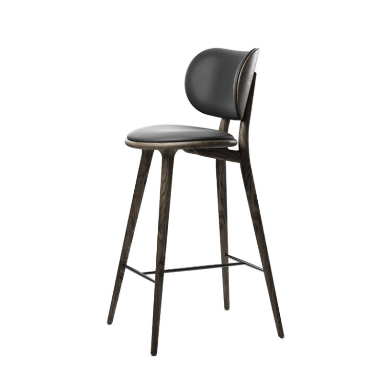 Tabouret haut HIGH STOOL BACKREST Chêne Sirka gris/ cuir noir MATER
