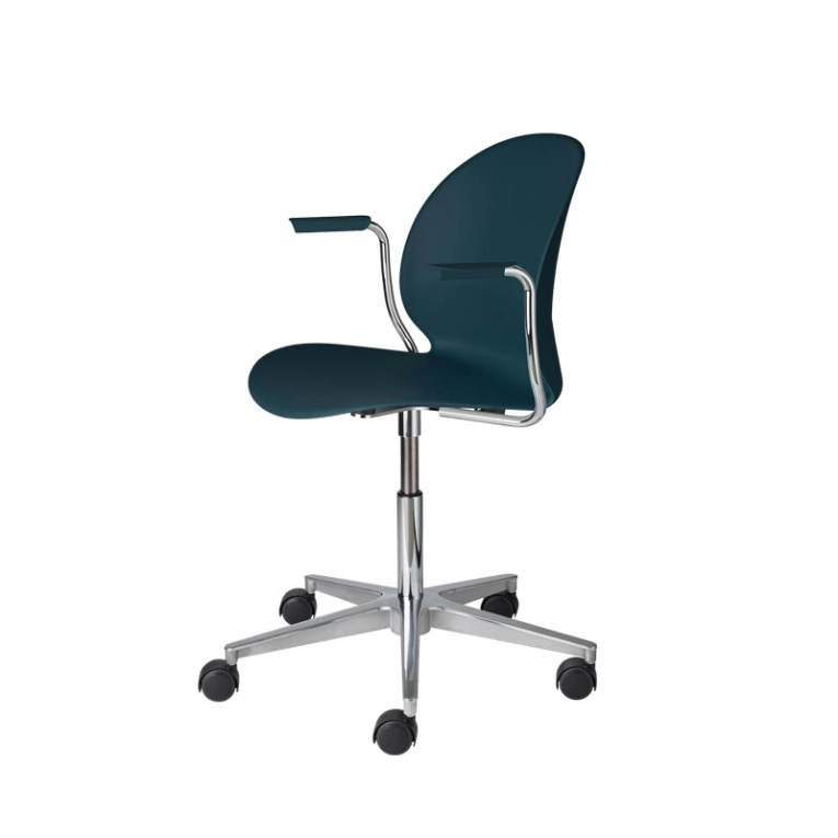 Chaise N02 RECYCLE avec accoudoirs et roulettes Bleu foncé FRITZ HANSEN
