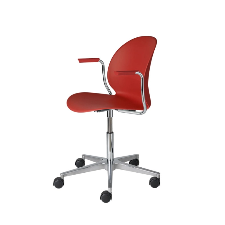 Chaise N02 RECYCLE avec accoudoirs et roulettes Rouge foncé FRITZ HANSEN