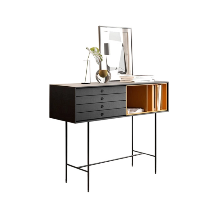 Meuble de rangement AURA L 132 x H 106 Chêne foncé / Gris / Ocre  TREKU