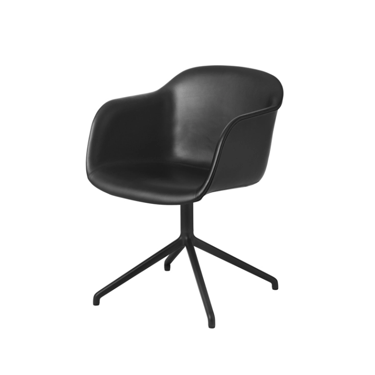 Chaise FIBER ARMCHAIR pied central coque cuir Cuir noir  Pied noir MUUTO