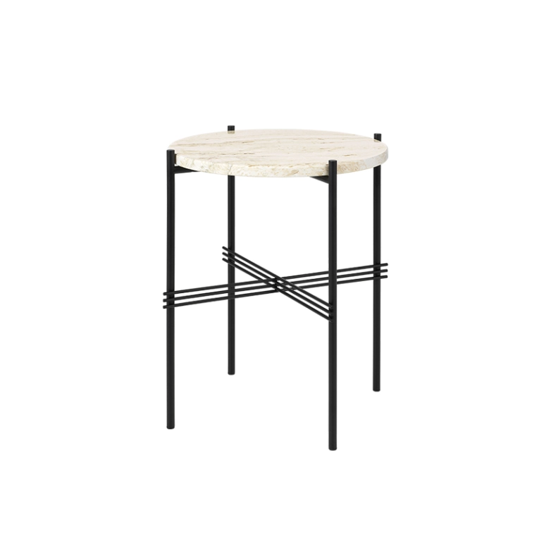 Table d'appoint guéridon TS SIDE Ø 40 Travertin blanc neutre GUBI
