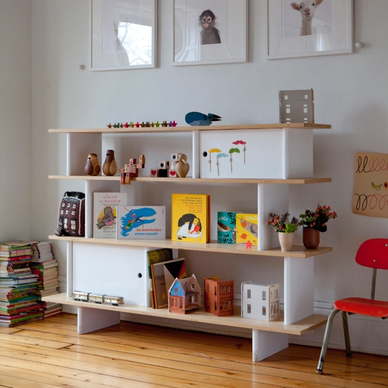 Rangement enfant MINI LIBRARY Blanc/ bouleau OEUF NYC