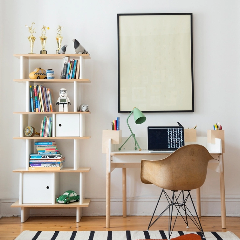 Rangement enfant MINI LIBRARY verticale Blanc/ bouleau OEUF NYC