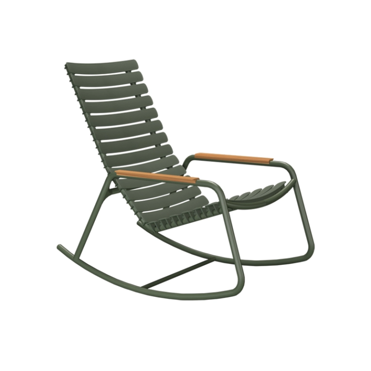 Fauteuil extérieur Rocking Chair RECLIPS accoudoirs bambou Vert olive HOUE