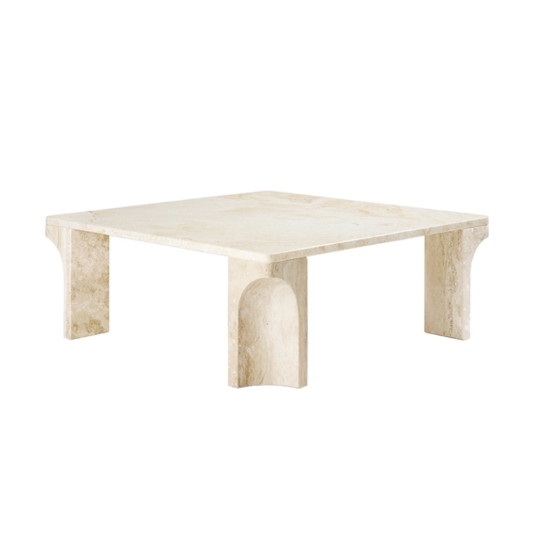 Table basse DORIC 80x80 Travertin blanc neutre GUBI