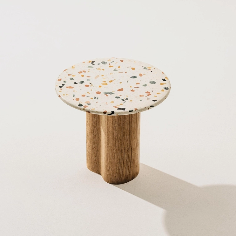Table d'appoint guéridon GHIA Ø 50 pied central terrazzo Terrazzo clair/ chêne ARPER