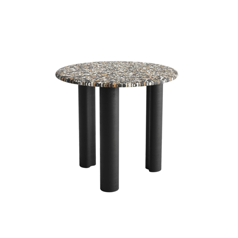 Table d'appoint guéridon GHIA Ø 50 3 pieds terrazzo Terrazzo foncé/ chêne noir ARPER