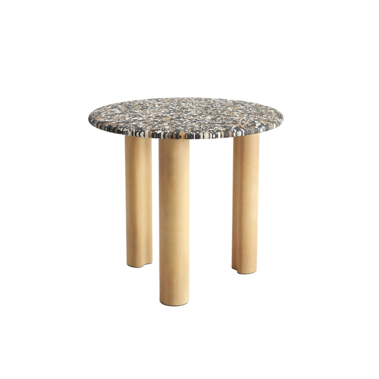 Table d'appoint guéridon GHIA Ø 50 3 pieds terrazzo Terrazzo foncé/ chêne ARPER