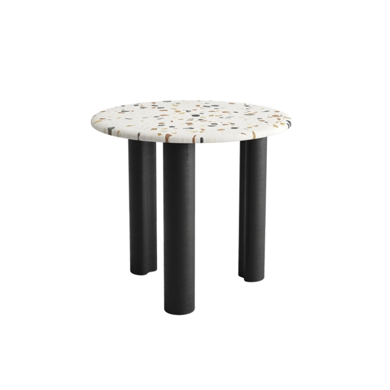 Table d'appoint guéridon GHIA Ø 50 3 pieds terrazzo Terrazzo clair/ chêne noir ARPER
