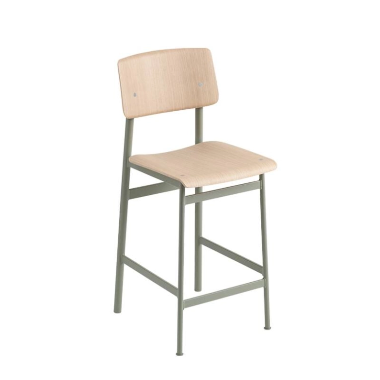 Tabouret haut LOFT COUNTER STOOL H65 Vert cendré / chêne MUUTO