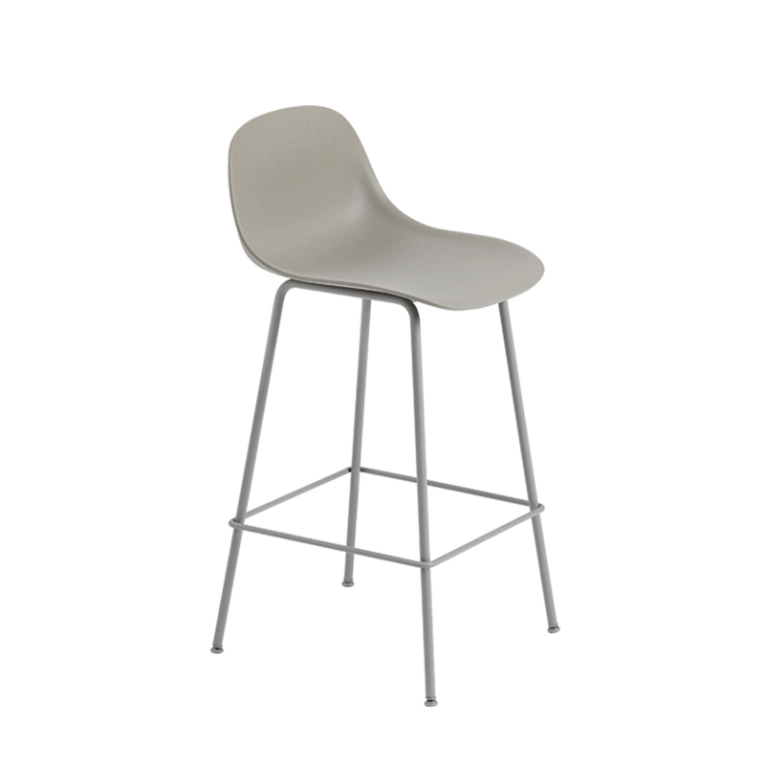 Tabouret haut FIBER BAR STOOL Avec dossier pieds acier Gris MUUTO