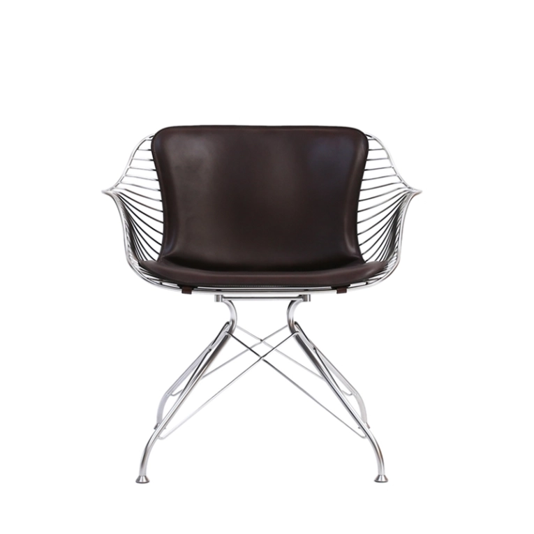 Fauteuil WIRE LOUNGE CHAIR Chrome/ Cuir Elegance marron foncé OVERGAARD & DYRMAN