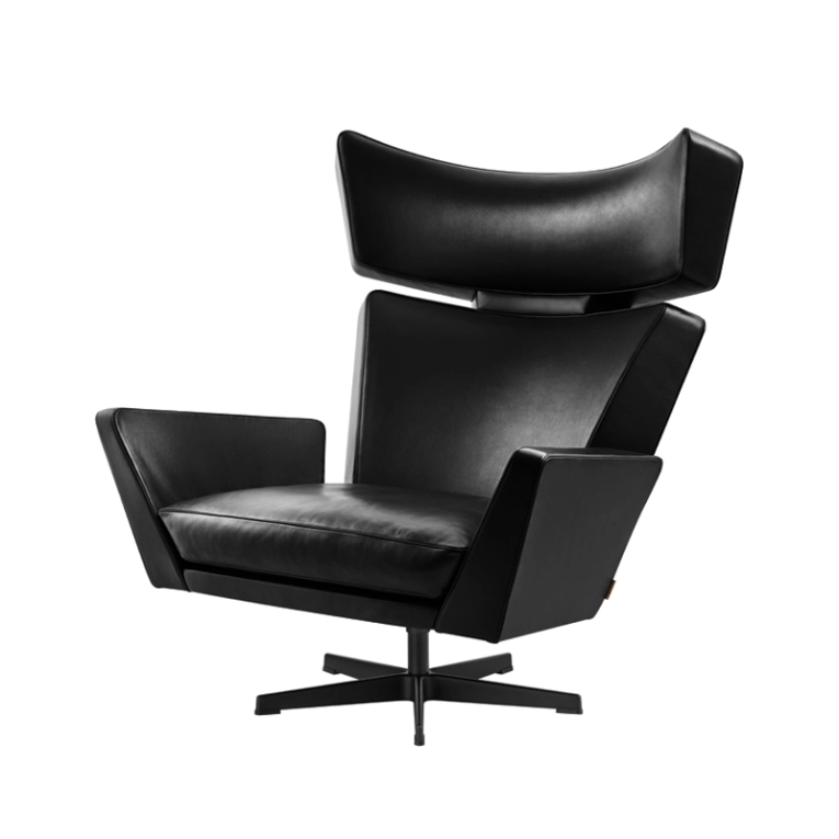 Fauteuil OKSEN Cuir noir, pied noir FRITZ HANSEN