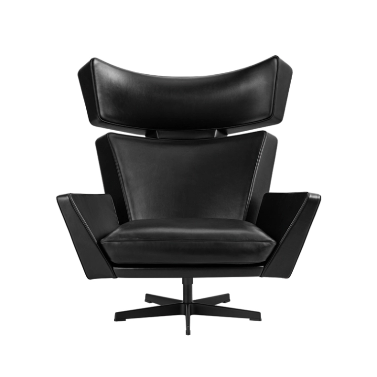 Fauteuil OKSEN Cuir noir, pied noir FRITZ HANSEN