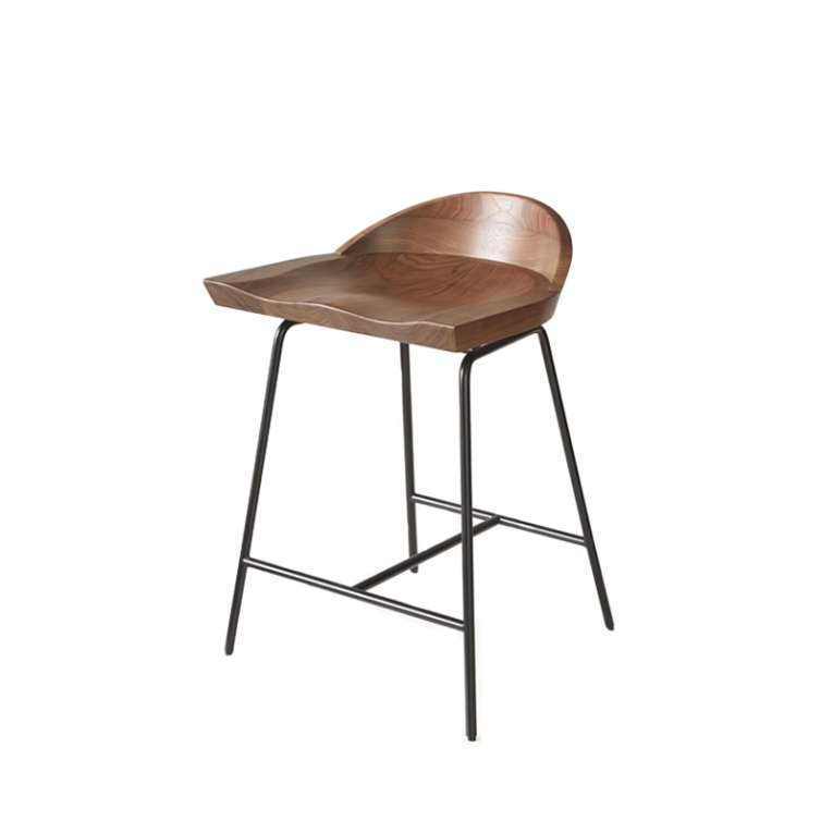 Tabouret haut SPINDLE dossier bas H 61 Noyer/ noir BASSAMFELLOWS
