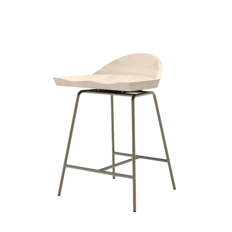 Tabouret haut SPINDLE dossier bas H 61 Frêne blanchi/ bronze BASSAMFELLOWS