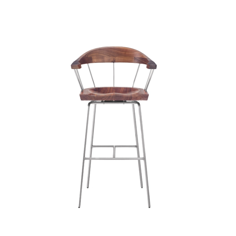 Tabouret haut SPINDLE H 76 Noyer/ nickel satiné BASSAMFELLOWS