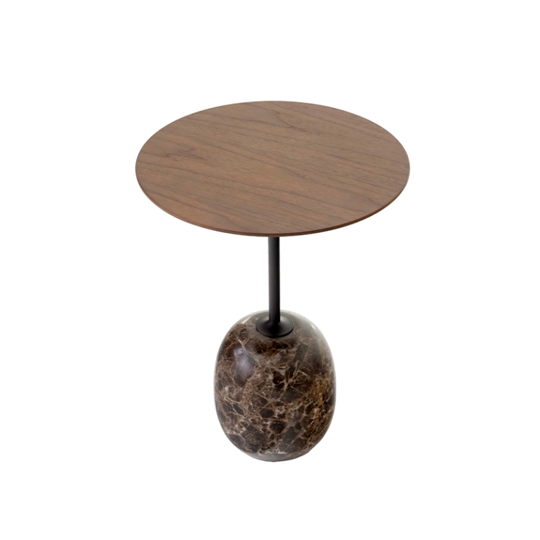 Table d'appoint guéridon LATO LN8 Noyer & marbre Emperador marron AND TRADITION