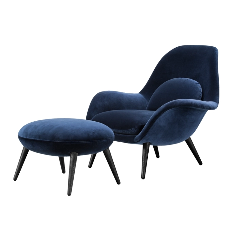 Fauteuil SWOON LOUNGE & OTTOMAN Bleu foncé 792 FREDERICIA