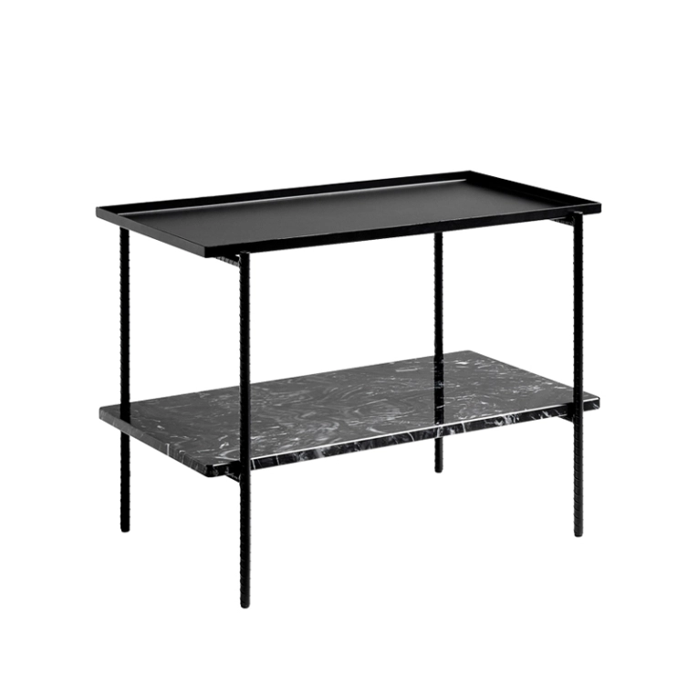 Table d'appoint guéridon REBAR 75x44 Marbre noir/ noir HAY