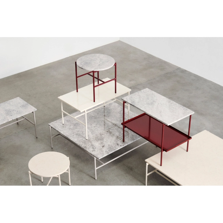 Table d'appoint guéridon REBAR 75x44 Marbre beige/ albâtre HAY