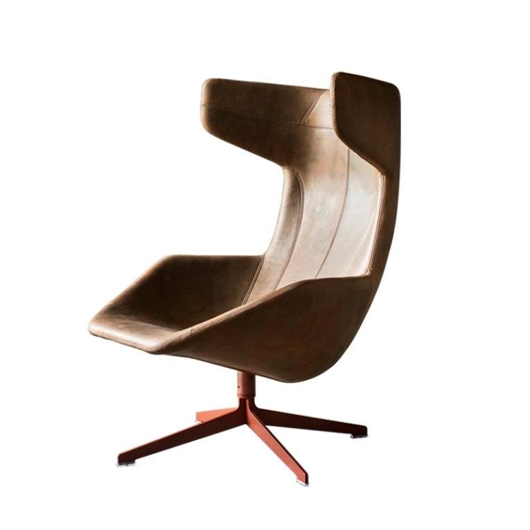Fauteuil TAKE A LINE FOR A WALK cuir Cuir marron, pied rouge foncé MOROSO