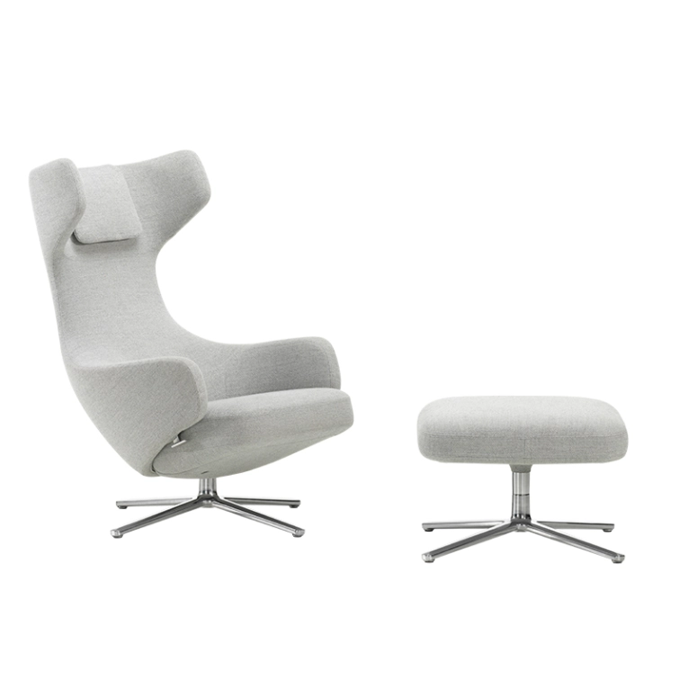Fauteuil GRAND REPOS & OTTOMAN tissu Dumet ginger/ gris VITRA