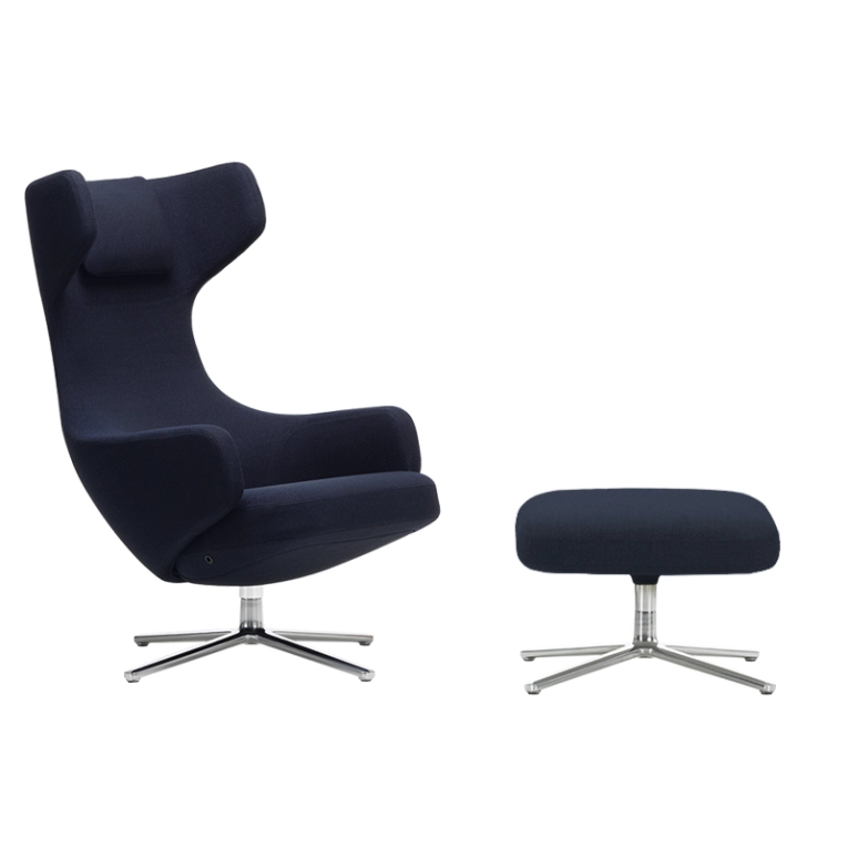 Fauteuil GRAND REPOS & OTTOMAN tissu Credo bleu foncé/ noir VITRA