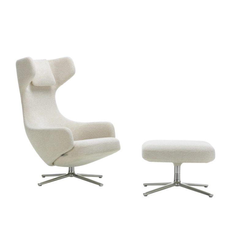 Fauteuil GRAND REPOS & OTTOMAN tissu Nubia crème/ perle VITRA