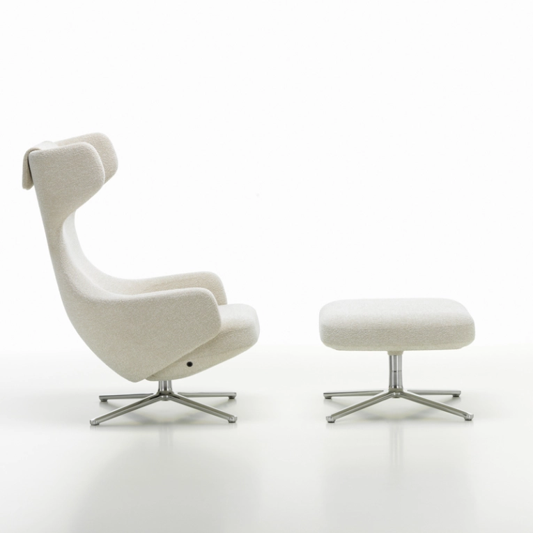 Fauteuil GRAND REPOS & OTTOMAN tissu Nubia crème/ perle VITRA