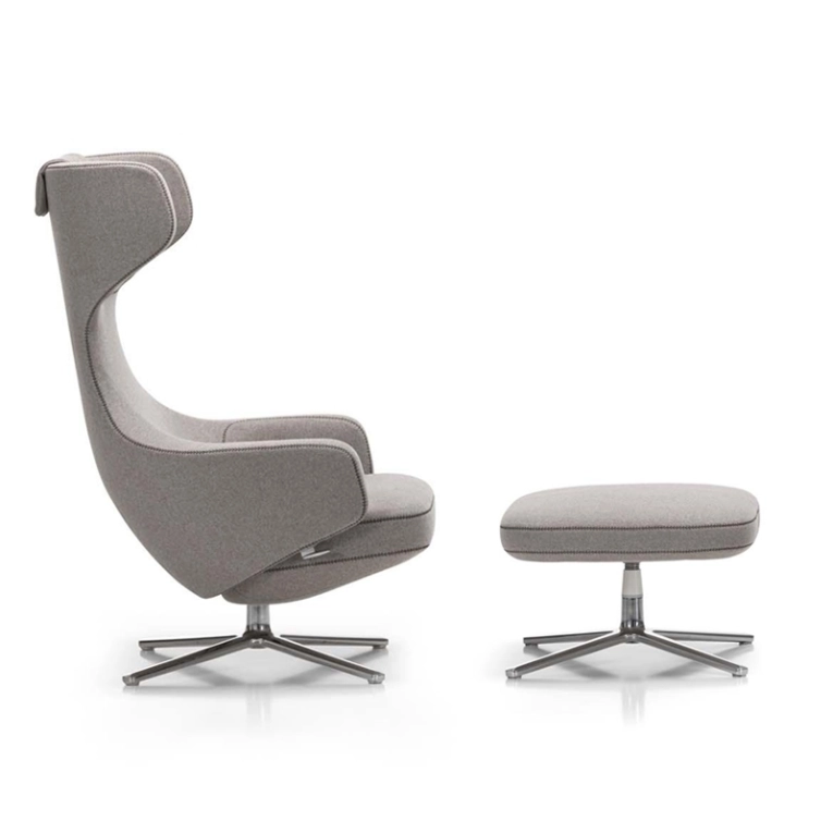 Fauteuil GRAND REPOS & OTTOMAN tissu Cosy gris galet VITRA