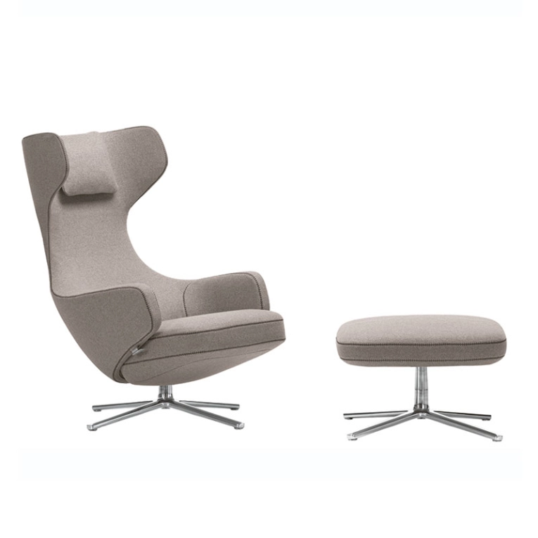 Fauteuil GRAND REPOS & OTTOMAN tissu Cosy gris galet VITRA