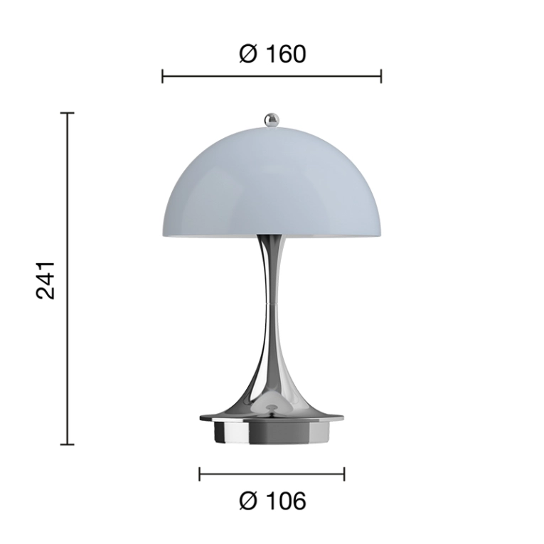 Lampe sans fil PANTHELLA 160 PORTABLE V3 Gris bleu opal/ chrome LOUIS POULSEN