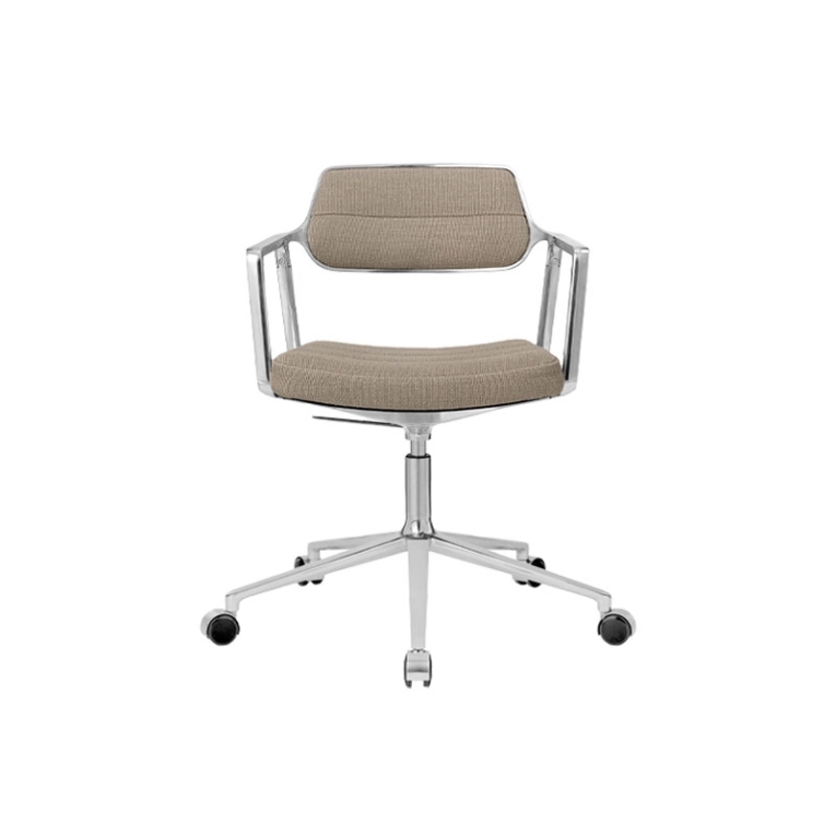 Fauteuil de bureau SWIVEL CHAIR à roulettes Tissu sable foncé / Aluminium poli VIPP