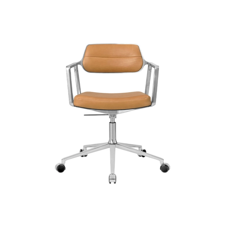 Fauteuil de bureau SWIVEL CHAIR à roulettes Cuir sable / Aluminium poli VIPP