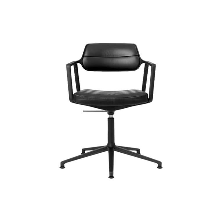 Fauteuil de bureau SWIVEL CHAIR à patins Cuir noir / Aluminium peint noir VIPP